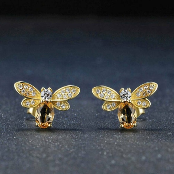 Yellow Citrine Bee Stud Earrings - Picture 4 of 6